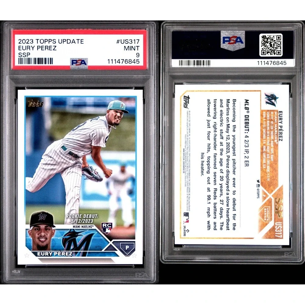 2023 Topps Update‎ Eury Perez #US317 SSP GOLDEN MIRROR Image Variation RC PSA 9